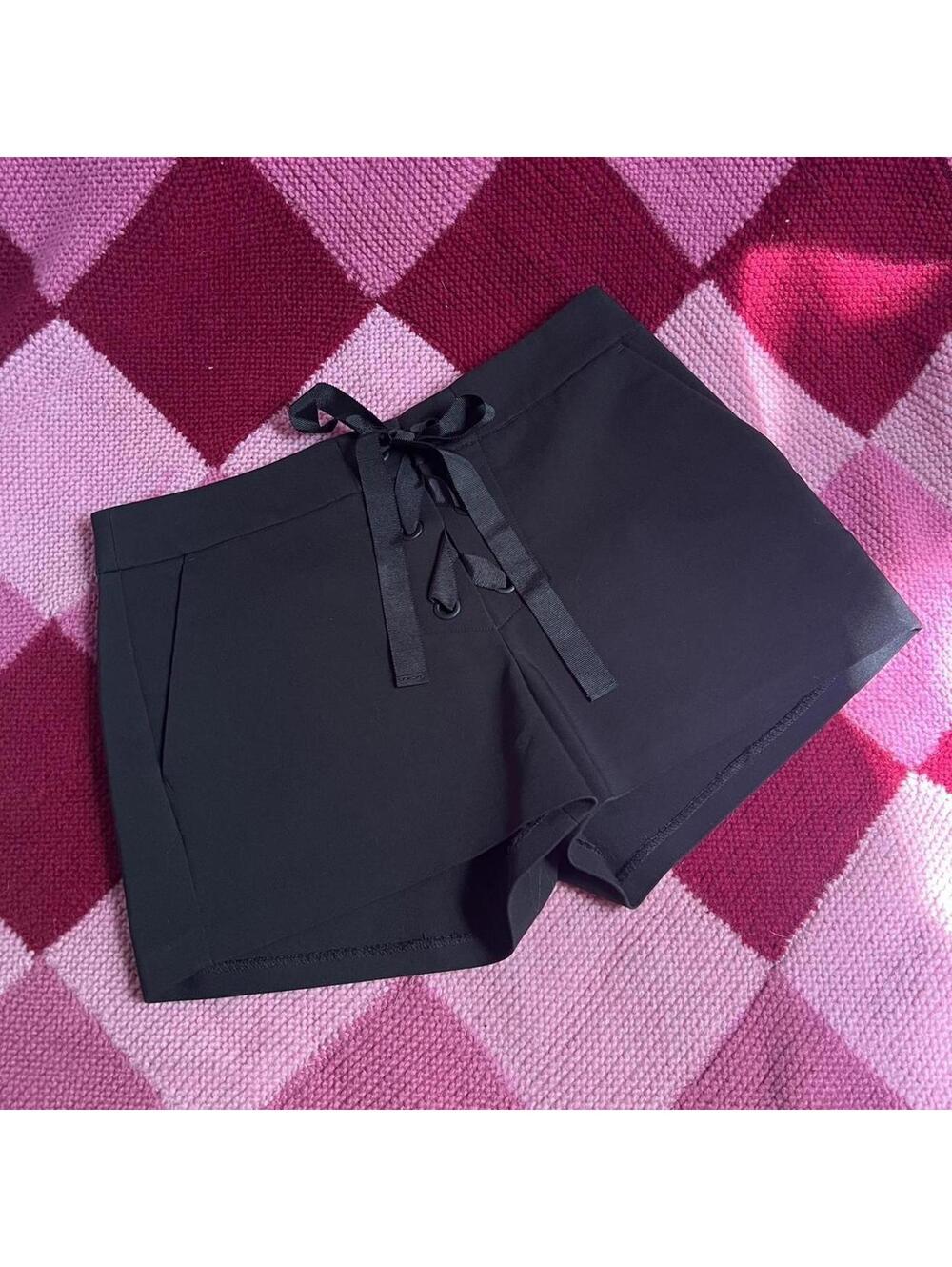 black lace up ribbon bow shorts
